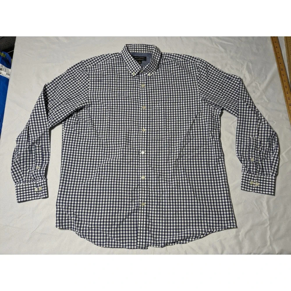 BANANA REPUBLIC SOFT WASH STANDARD FIT Men XL Blue Gingham Check Button-Up Shirt
